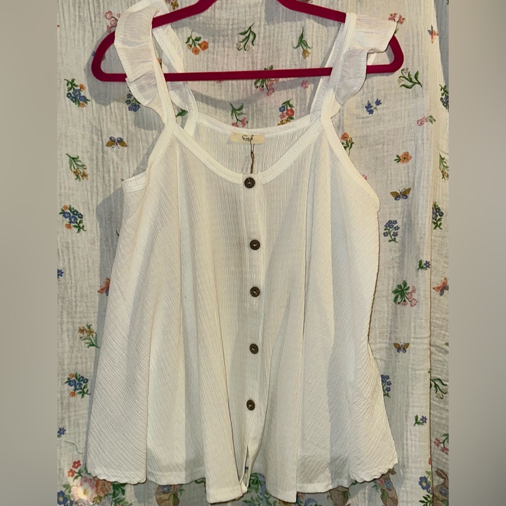 🇺🇸 Sale Easel White Button-Down Ruffle Strap Blouse